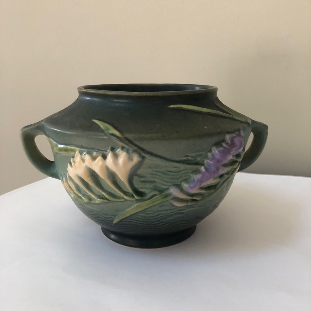 Vintage Roseville Ceramic Bowl with White and Purple Flowers